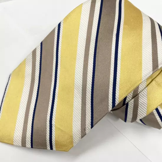 Dion Signature Yellow Biege Club Striped Regimental Repp Silk Tie 4" x 59"