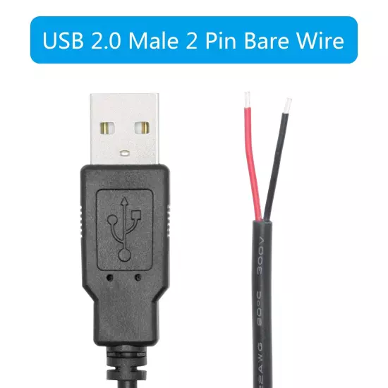 6FT USB A Male Plug 2 Pin Bare Wire USB 20 A Male Pigtail Open End Power Ca