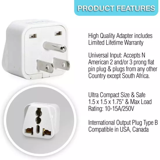 4 Pcs Universal UK US AU EU to American US USA Outlet Plug in Adapter Converter