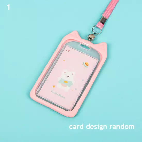 Cute Cat Ear ID Card Holder Retractable Reel Lanyard Credit Cover Case Kids Gift