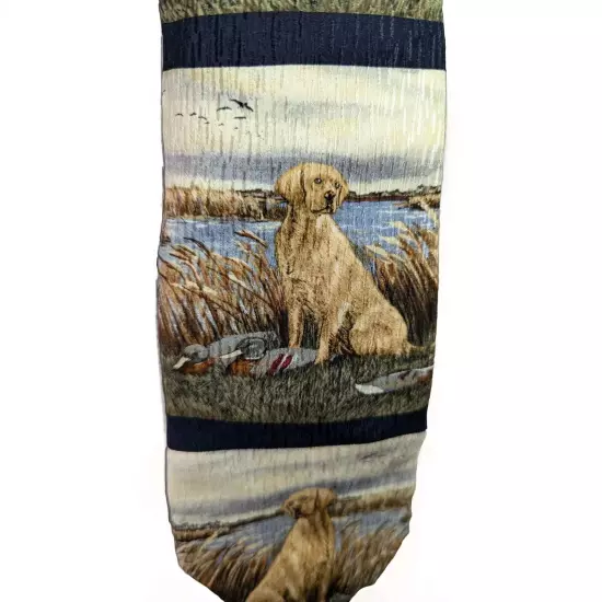 Mens Vtg Silk Tie Dogs Yellow Lab Mallard Labrador Decoy Endangered Cundiff