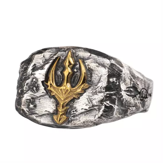 Poseidon's Wrath Trident Ring Men Jewelry S925 Sliver Adjustable US Size 7-12#