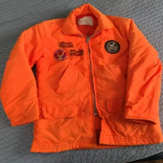 VTG The Hunters Friend Hunting Jacket Blaze Orange Size Small S Patches