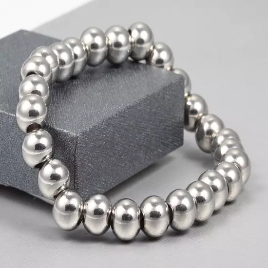 7-11" 6/8/10mm Men/Women's Handmade Silver Gold Beads Stainless steel Bracelet