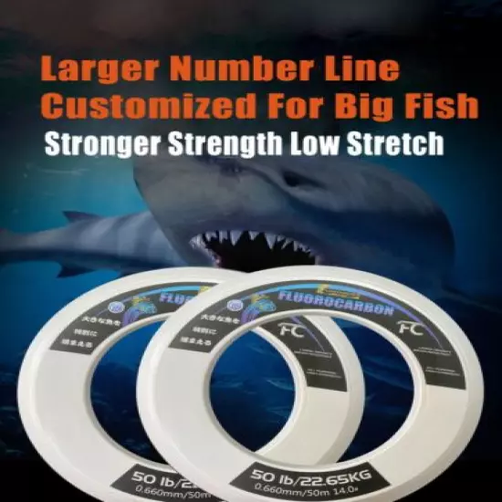 LUNYANG 100% Fluorocarbon Fishing Line 50M 50LB 22.65KG High Strength Density 