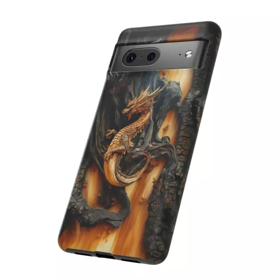 For iPhone, Samsung Galaxy, Pixel - Phone Case Cover - Carved Wood Dragon Print