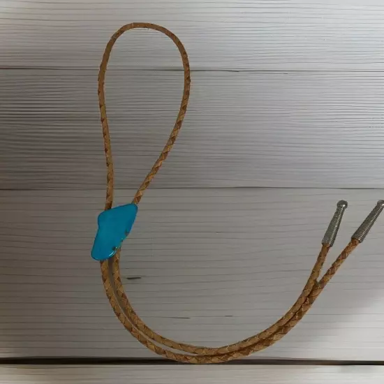 Vintage Turquoise And Leather Bolo Tie