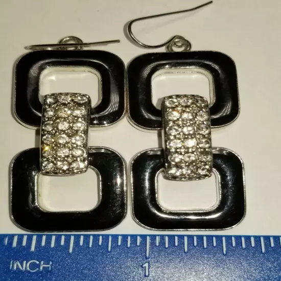 Square Enamel Hoop & Crystal Earrings