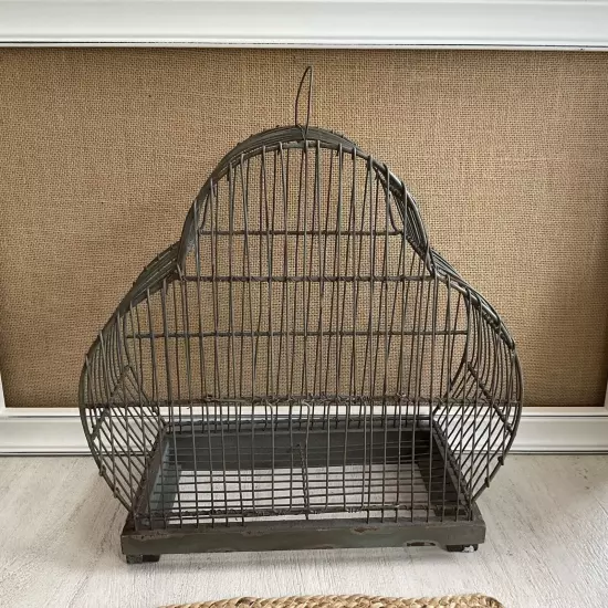 VTG Metal Wire Bird Cage Dome & Fancy Bird Decorative Green 14" x 13" x 5”