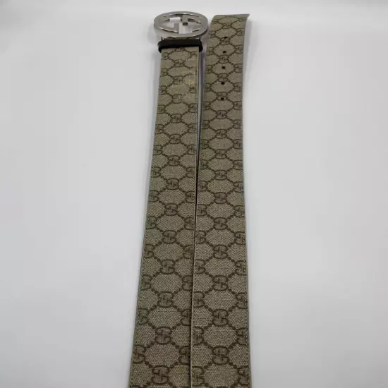 Gucci GG Supreme Interlocking G leather belt 100/40 Beige 411924 Men Used JPN