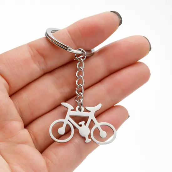 Stainless Steel Cute Bike Bicycle Shaped Keychain Key Ring For Bag Purse