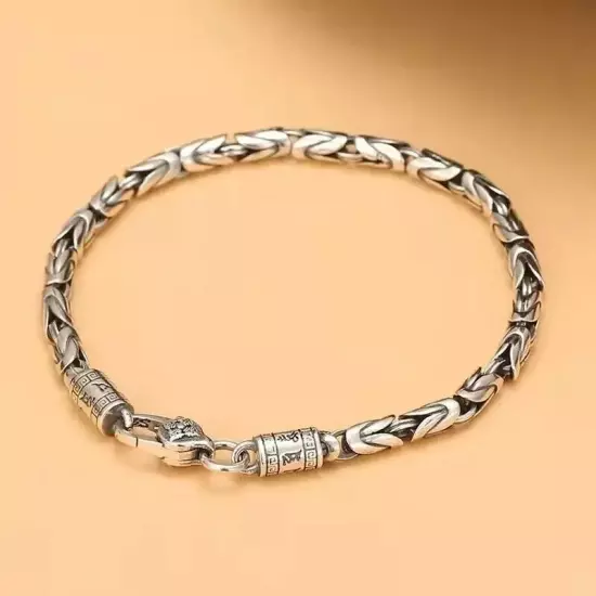 New Retro Silver 5mm Men's Safe Braided Bracelet Trendy Hip-hop Niche for Boyfr