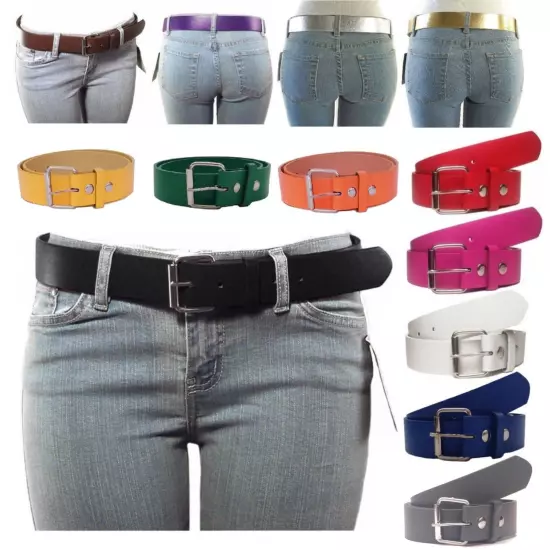 NEW Thick Wide Bonded Leather Belt w/ Removable Silver Buckle 12 Bright Colors!