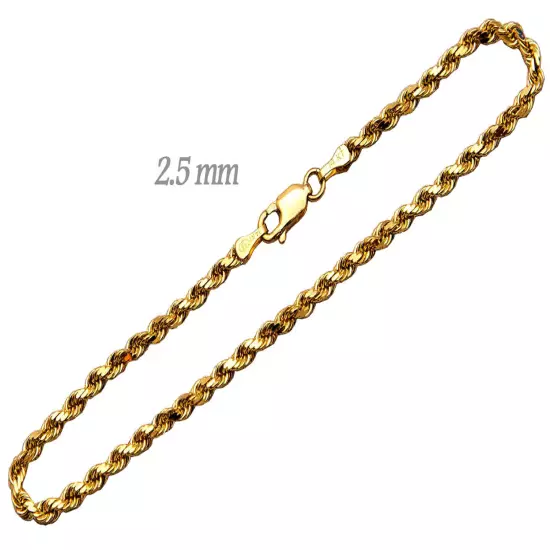 14k Solid Yellow Gold Rope Chain Necklace Bracelet 1mm-10mm Men Women Sz 7"-30"