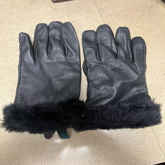 Ralph Lauren Women's Black Leather Gloves Size XL