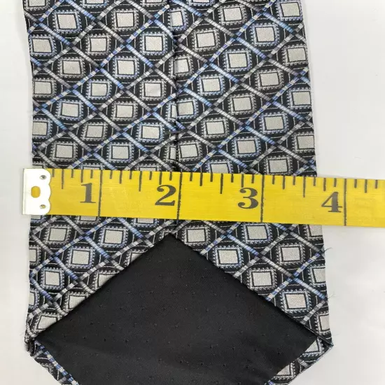 Bellissimo Silver Gray Geometric Square Diamond Repp Necktie Silk Tie 3.8" x 59"