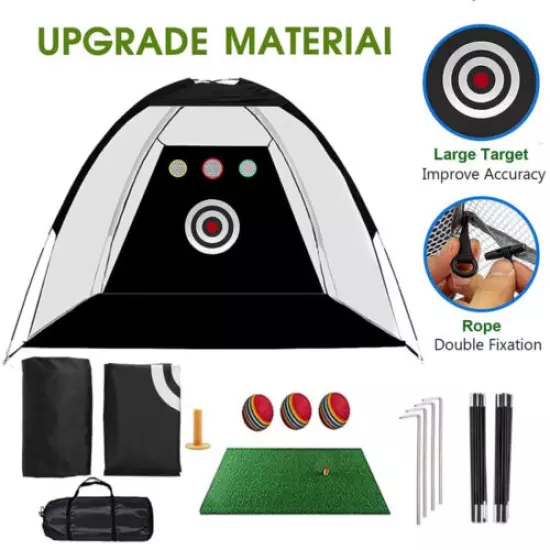 10x7ft Portable Golf Practice Set Golf Hiting Net w/ Target Bag Ball Grass Mat