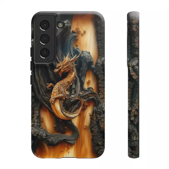 For iPhone, Samsung Galaxy, Pixel - Phone Case Cover - Carved Wood Dragon Print