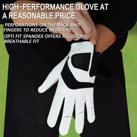 Golf Gloves Men Right Handed Golfer Left Hand 3 Pack Leather All Weather Grip