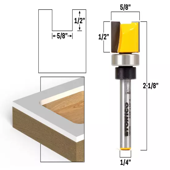 3 Bit 5/8" Diameter Flush Trim Router Bit Set - 1/4" Shank - Yonico 14324q