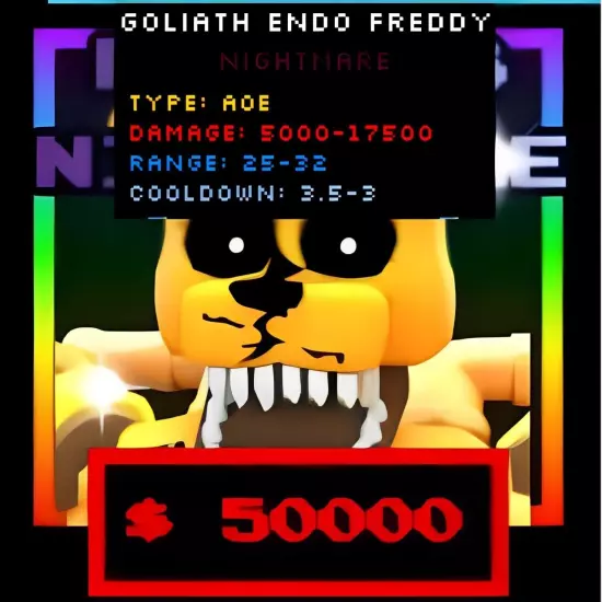 Roblox Five Nights TD(Tower Defense) Shiny Goliath Endo Freddy!!!