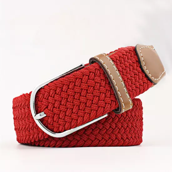 Mens Ladies Belts Canvas Webbing Braided Leather U Buckle Elastic Woven Stretch