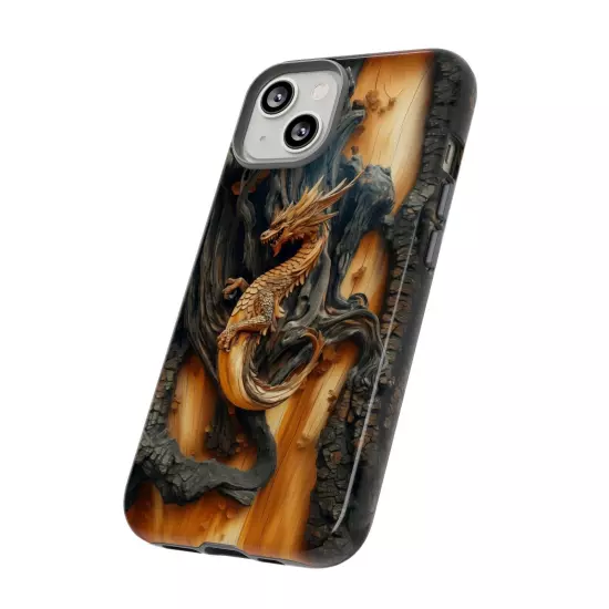 For iPhone, Samsung Galaxy, Pixel - Phone Case Cover - Carved Wood Dragon Print