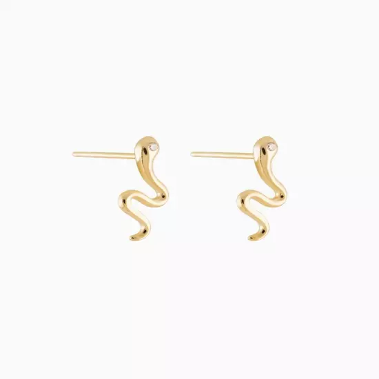 Snake Design Zircon Stud Dainty Gold Earring Handmade 925 Silver Minimalist