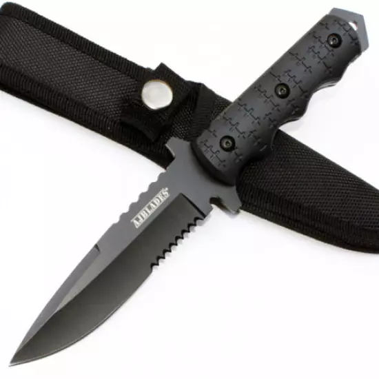 9" Black Tactical Fixed Blade Survival Hunting Knife - AJ326 BUY MORE SAVE MORE