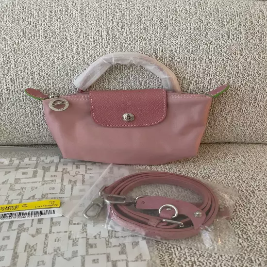 NWT Longchamp Le Pliage Original Handle Pouch PETAL PINK with STRAP