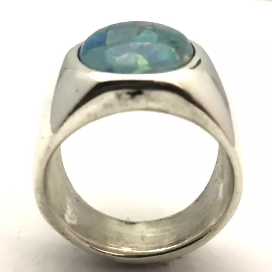 MJG STERLING SILVER MEN'S RING. 18 x 13mm MOZAIC OPAL TRIPLET CAB. SZ 10 1/2