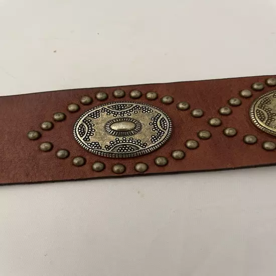 Brown Leather Studded Conch Western Belt Size 40”-42” Wide2” Heavy 10.8 Oz