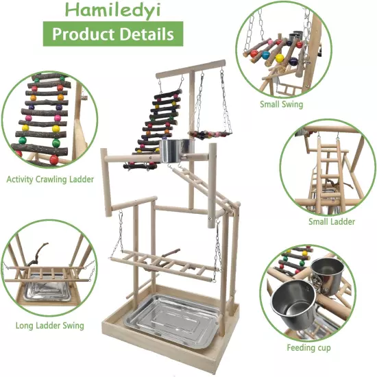 4 Layers Large Bird Playground 32" H Pet Parrot Playstand Gym Perch Wood Playpen