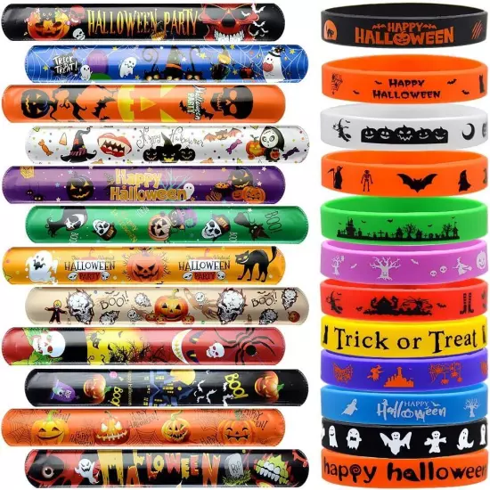 48Pcs Halloween Party Favors Slap Bracelets Rubber Assorted 