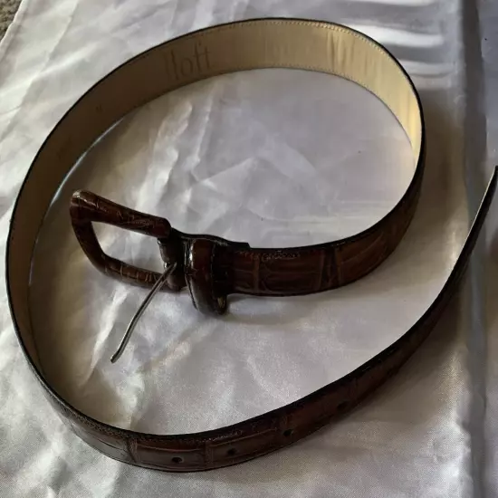 ANNE TAYLOR LOFT Women's Brown Croc Stamped Leather Belt