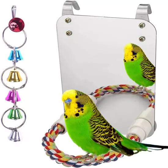 7" Bird Mirror with Rope Perch Bird Toys Swing, Comfy Perch for Greys Amazons Pa