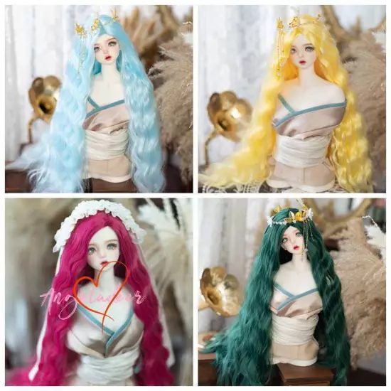 1/6 1/4 1/3 Uncle BJD Long Wig Center Parting Handmade Curly Doll Hair 7 Colors