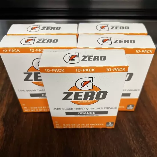 5 Boxes of 10 Servings gatorade zero powder (orange) Best By 4/1/24