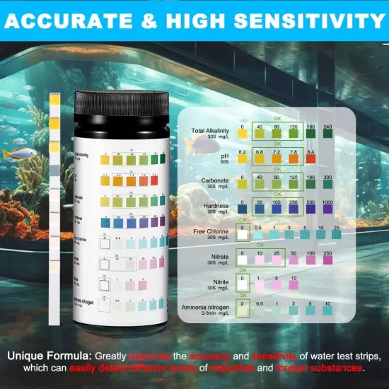 8 in 1 Aquarium Test Kit Fish Tank Test Strips Accurate Water Quality Testing...