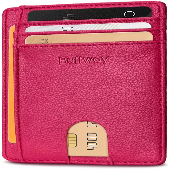 Buffway Slim mini ID holder card case front pocket Leather Wallet for Men Women