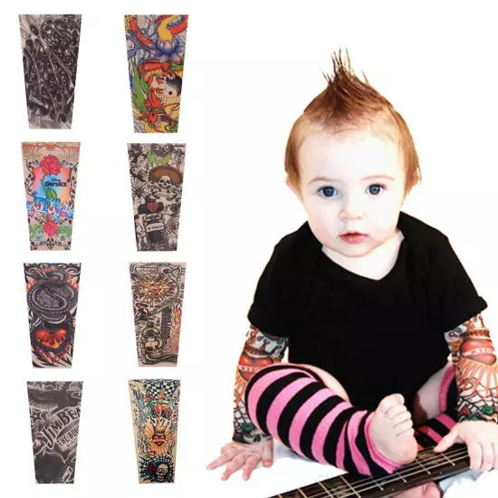 Kids Cute Temporary Warm Fake Tattoo Sleeve Full Arm Sunscreen Accessories 