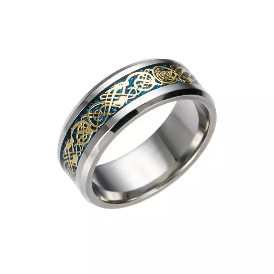 11 Colors Real Stainless Steel Man Silver Gold Black Celtic Dragon 8mm Band Ring