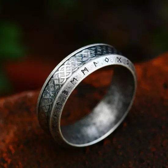 Vintage Viking Runes Celtic Knot Tree of Life Ring Stainless Steel Wedding Band