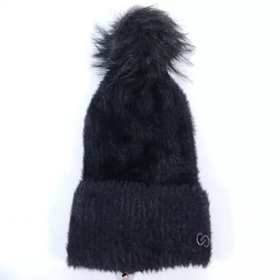 Calia by Carrie Underwood Black Fuzzy Soft Pom Beanie Hat CAC7018 One Size New