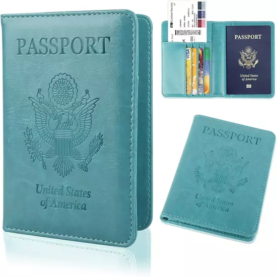 US Passport Wallet RFID Blocking Travel Leather Cards Holder Cover for Women Men