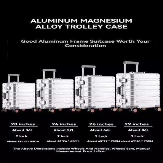 All Aluminum-magnesium Alloy Travel Suitcase Men's Business Rolling Luggage on