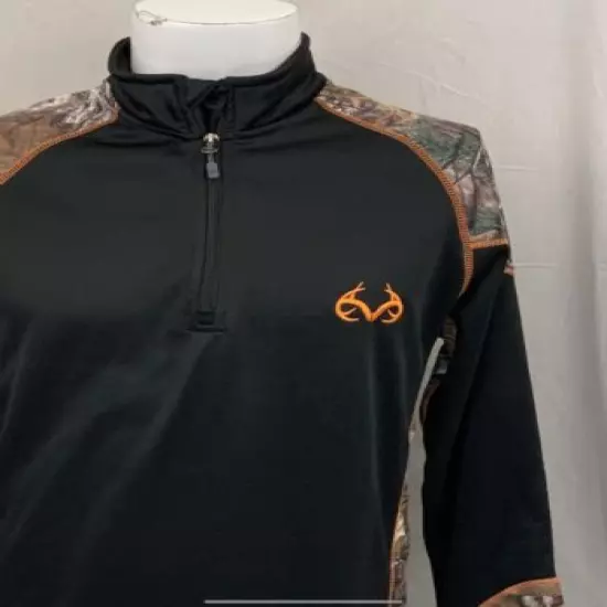 Realtree 1/4 Zip Pullover M Black Camo Long Sleeve 100% Polyester YGI Y1-577