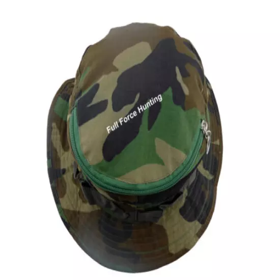 Camo Fishing Hunting Camping Hiking Boonie Bucket Wide Brim Hat & Insect Netting