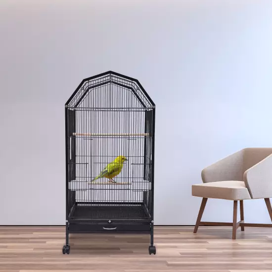 Black Large Bird Cage wit Rolling Stand Cockatiel Parakeet Finch Parrot Birdcage