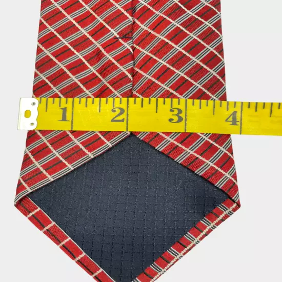 Jones New York Red Blue Striped Plaid Geometric Necktie Silk Tie 3.8" x 59"